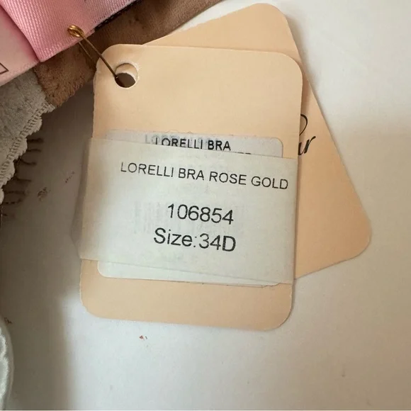 NWT AGENT PROVOCATEUR Lorelli Lace Silk Underwire Bra Rose Gold and Silver 34D - Picture 3 of 16